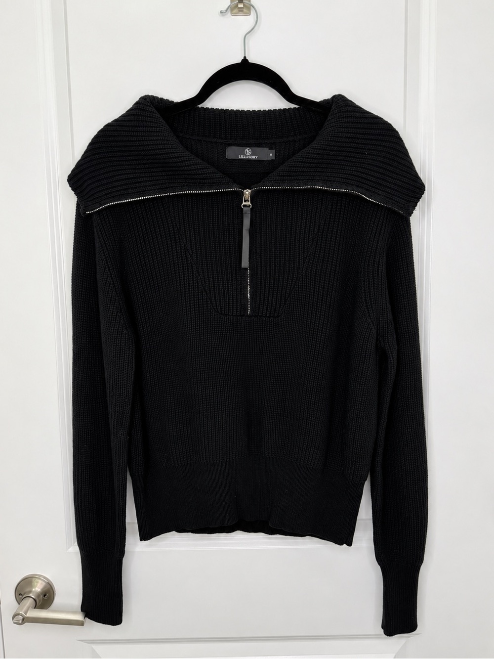 Lillusory Black 100% Cotton Quarter Zip Chunky Knit Sweater Size S